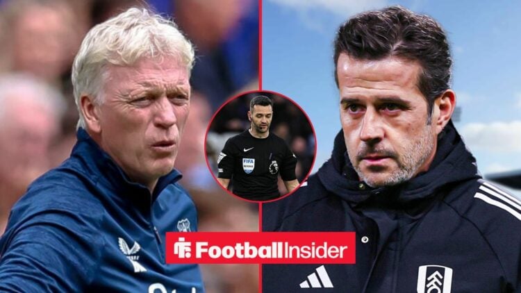 David Moyes and Marco Silva side-by-side, Andy Madley in a circular inset
