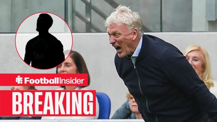 David Moyes screaming, Tim Iroegbunam's silhouette in a circular inset