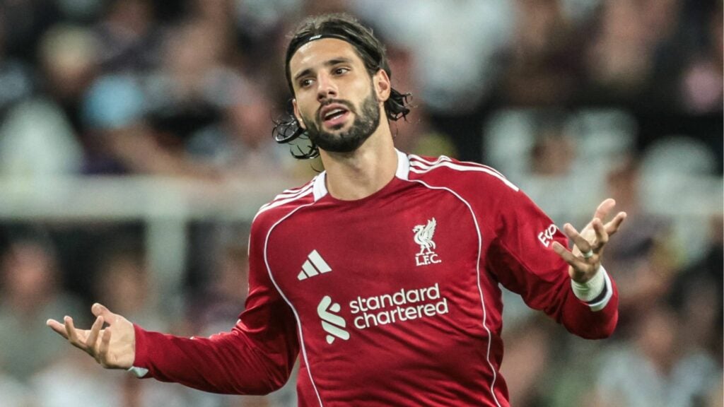 Dominik Szoboszlai with his hands in the air for Liverpool