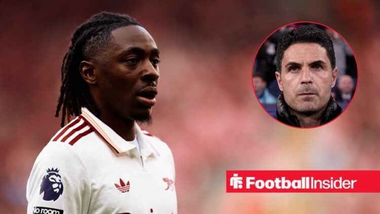 Eberechi Eze looking focused for Arsenal on the left and a serious Mikel Arteta on the right