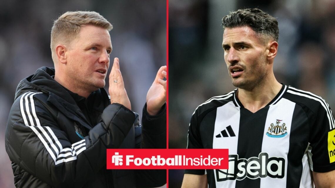 Eddie Howe applauding with Fabian Schar in action for Newcastle