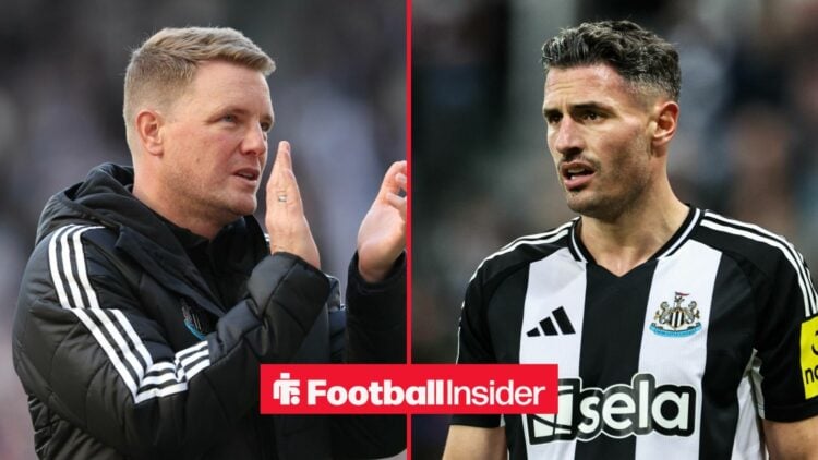 Eddie Howe applauding with Fabian Schar in action for Newcastle