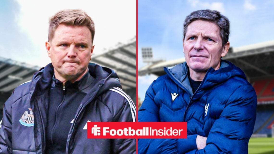 Eddie Howe frowning at St James' Park, Oliver Glasner with his arms crossed at Selhurst Park