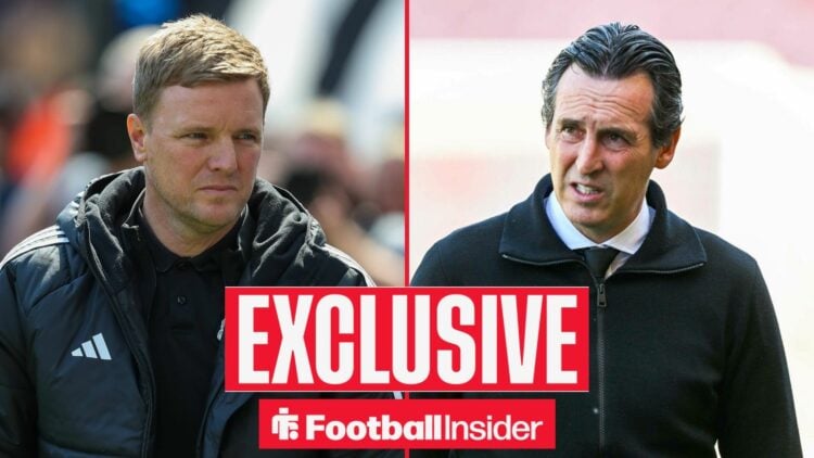 Eddie Howe looking unimpressed alongside Unai Emery looking concerned