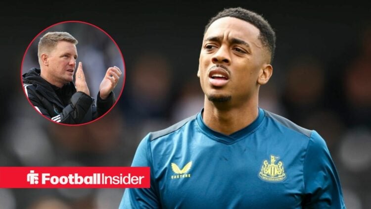 Eddie Howe clapping on the left with Joe Willock panting on the right for Newcastle