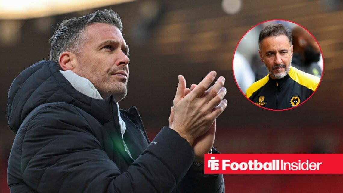 Rob Edwards clapping with Vitor Pereira inset