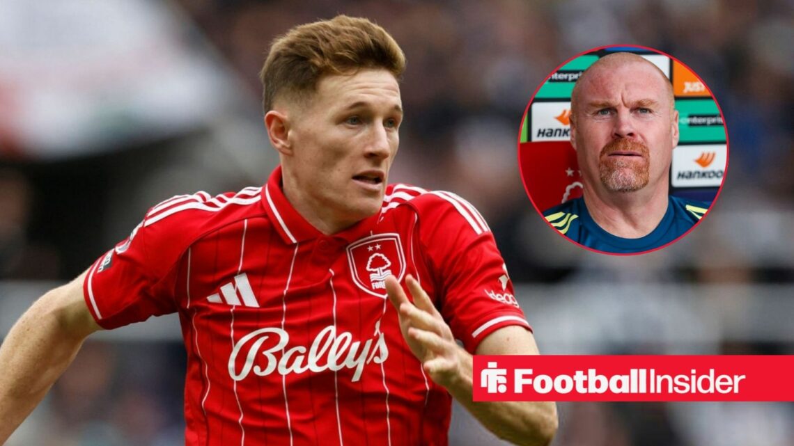 Elliot Anderson in a Nottingham Forest shirt with Sean Dyche included in a circular inset