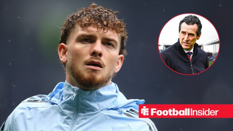 Unai Emery next to a circular inset of Harvey Elliott