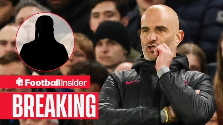 Enzo Maresca on the touchline, Malo Gusto's silhouette in a circular inset