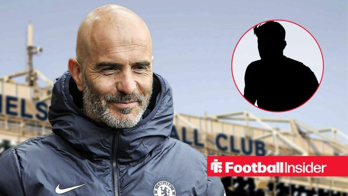 Enzo Maresca at Stamford Bridge, Pedro Neto's silhouette in a circular inset