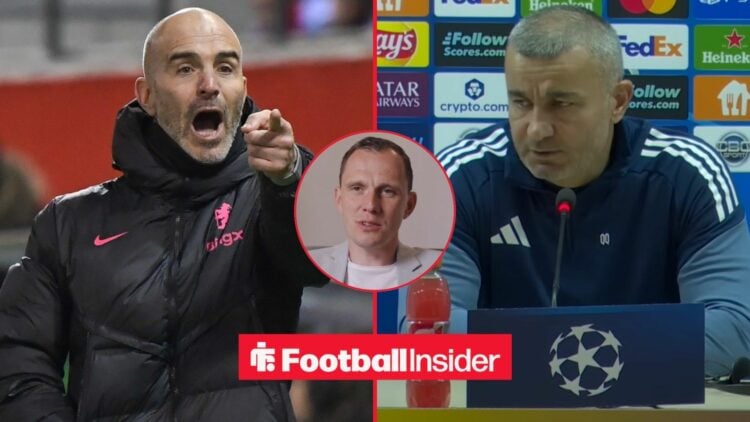 Enzo Maresca and Qurban Qurbanov side-by-side, Sebastian Gishamer in a circular inset