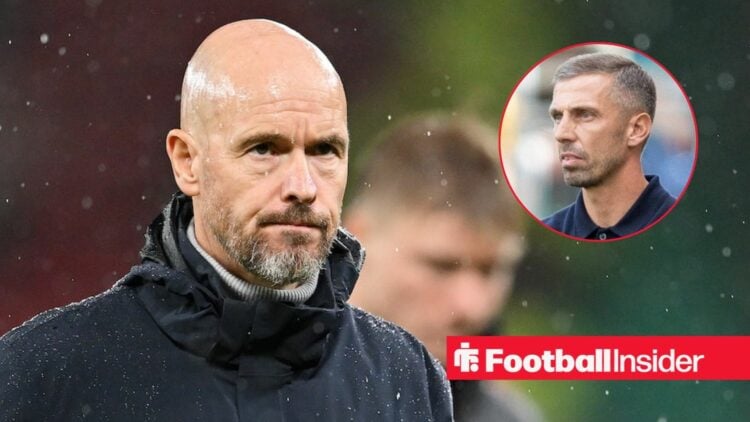 Erik ten Hag on the sidelines, with Gary O'Neil in a circular inset