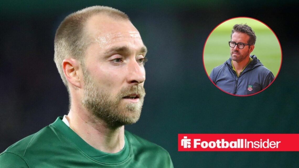 Christian Eriksen at Wolfsburg with Ryan Reynolds inset