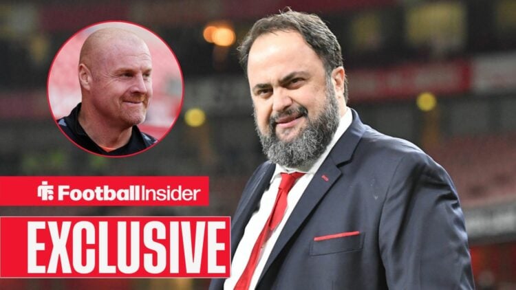 Evangelos Marinakis looking happy with Sean Dyche included in a circular inset