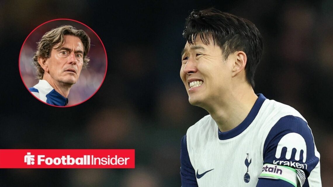 Heung-Min Son next to a circular inset of Thomas Frank