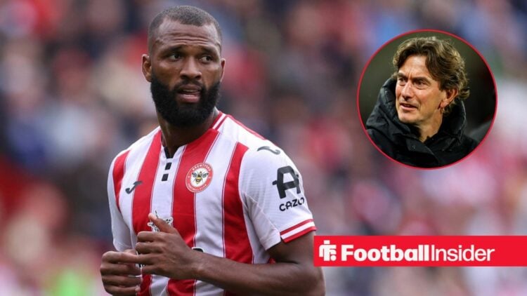 Igor Thiago next to Thomas Frank in a circular inset