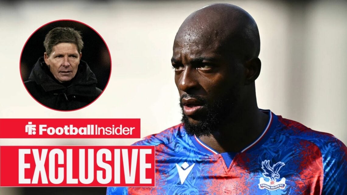 Oliver Glasner next to a circular inset of Jean Philippe Mateta