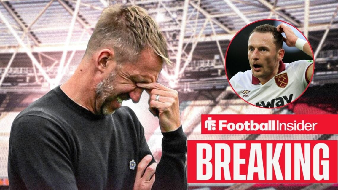 Graham Potter at the London Stadium, Vladimir Coufal in a circular inset