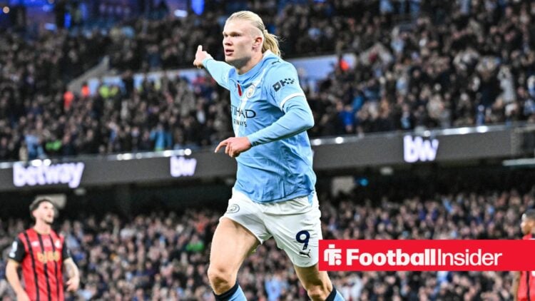 Man City striker Erling Haaland celebrating
