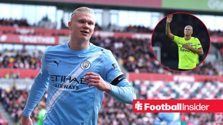 Man City striker Erling Haaland with Erling Haaland inset