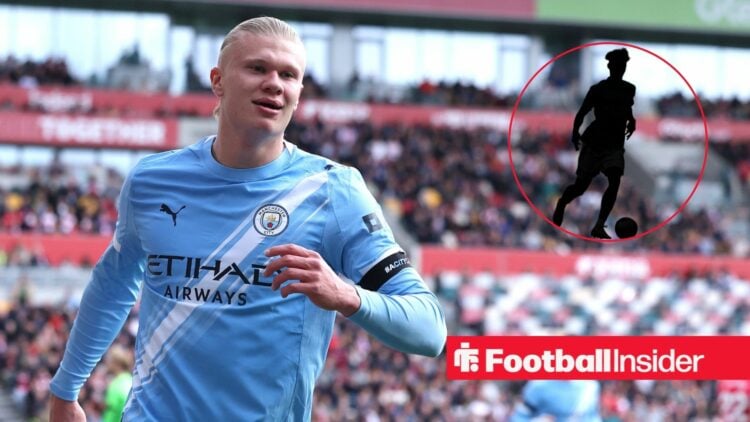 Man City's Erling Haaland with Nico O'Reilly blacked out