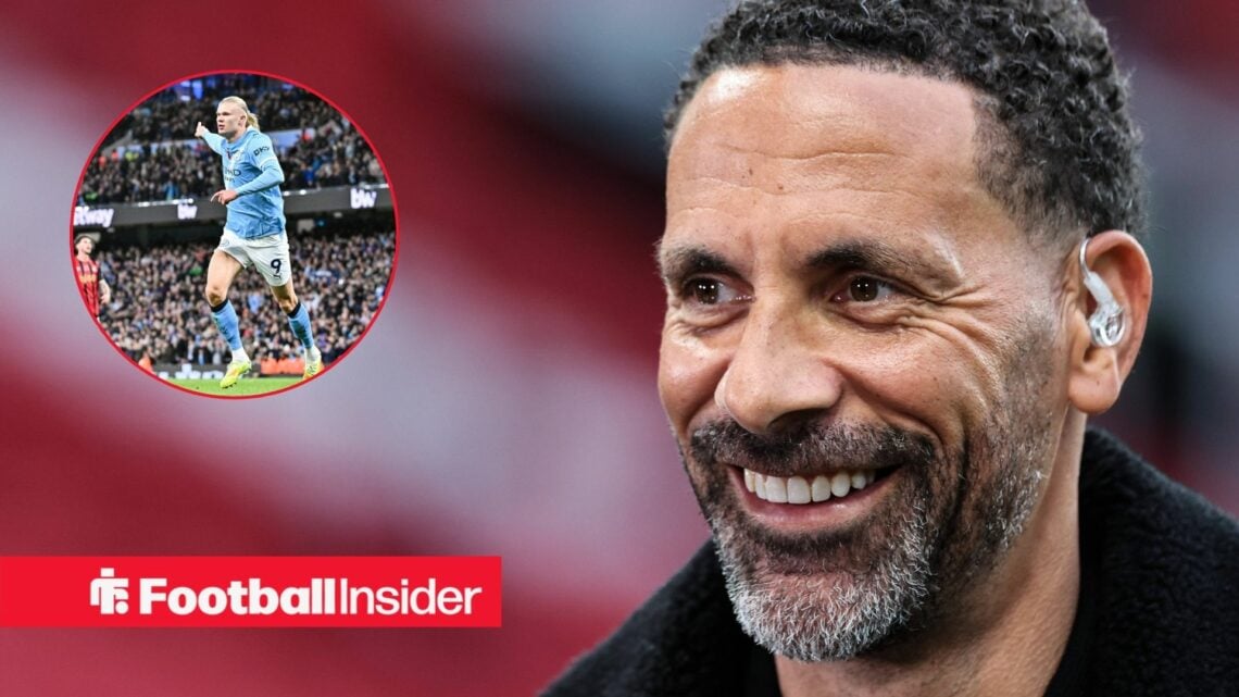 Rio Ferdinand smiling with Erling Haaland inset