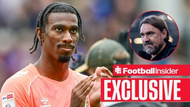 Haji Wright clapping on the left with Daniel Farke focused on the right