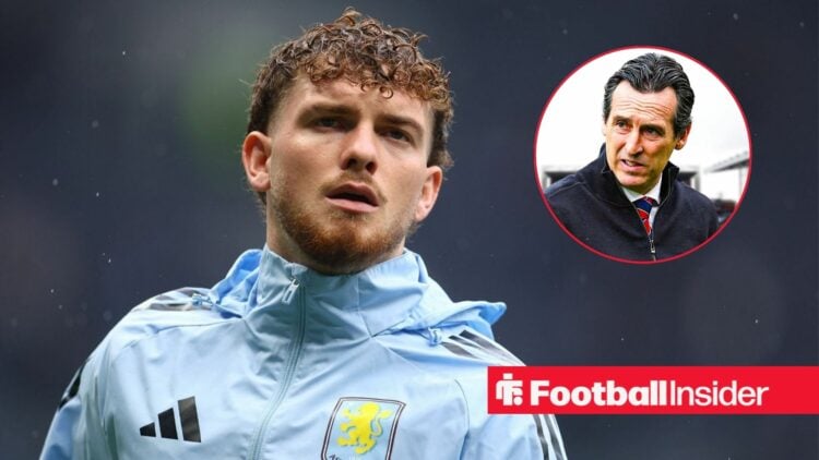 Harvey Elliott looking confused with Unai Emery included in a circular inset