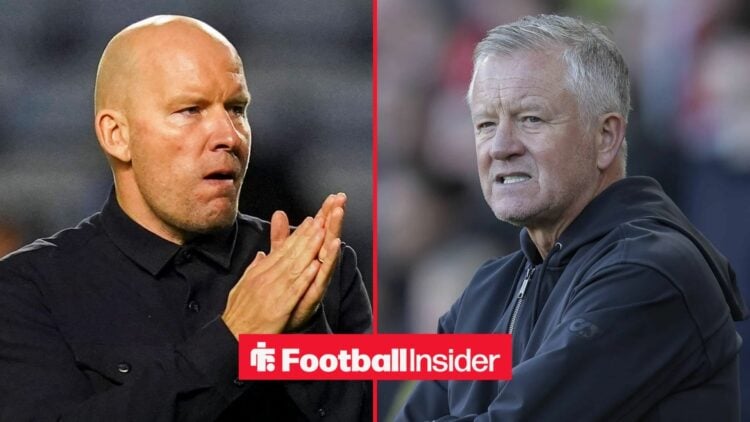 Henrik Pedersen clapping alongside Chris Wilder looking concerned