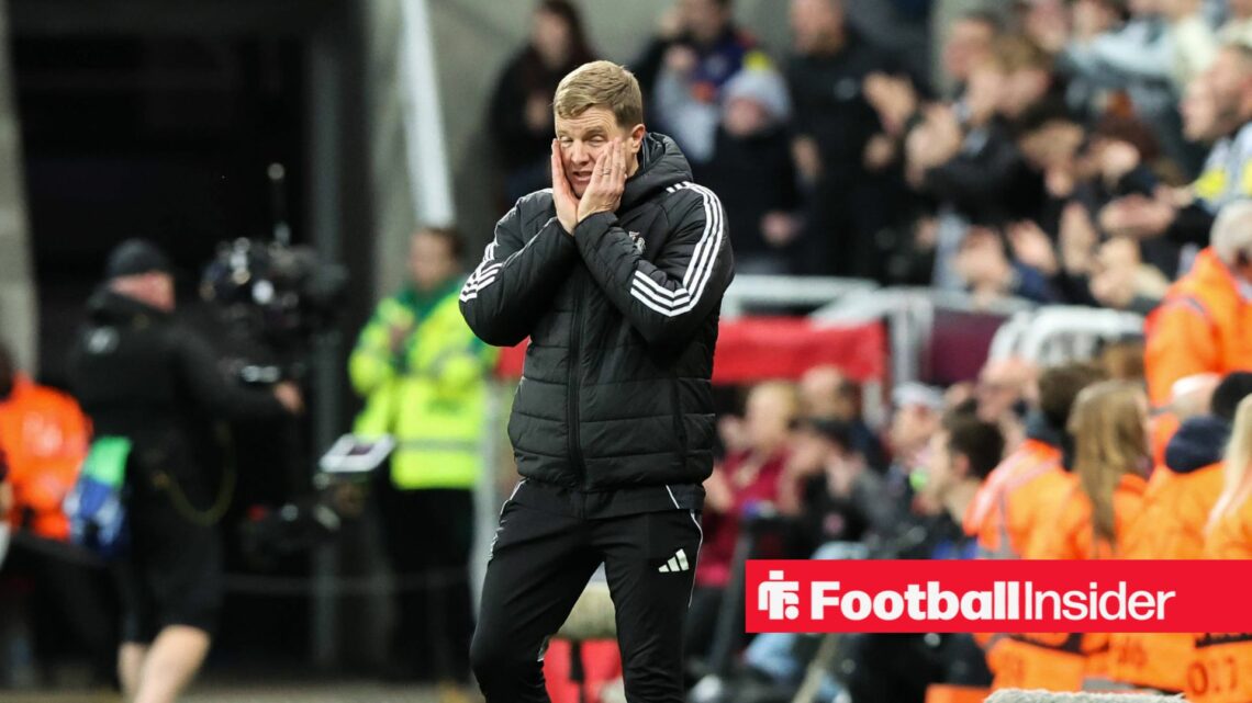 Newcastle boss Eddie Howe with head in his hands