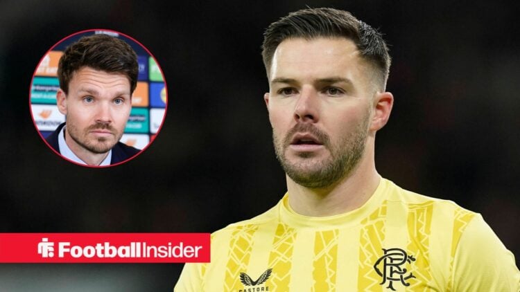 Rangers goalkeeper Jack Butland alongside a circular inset of Danny Rohl