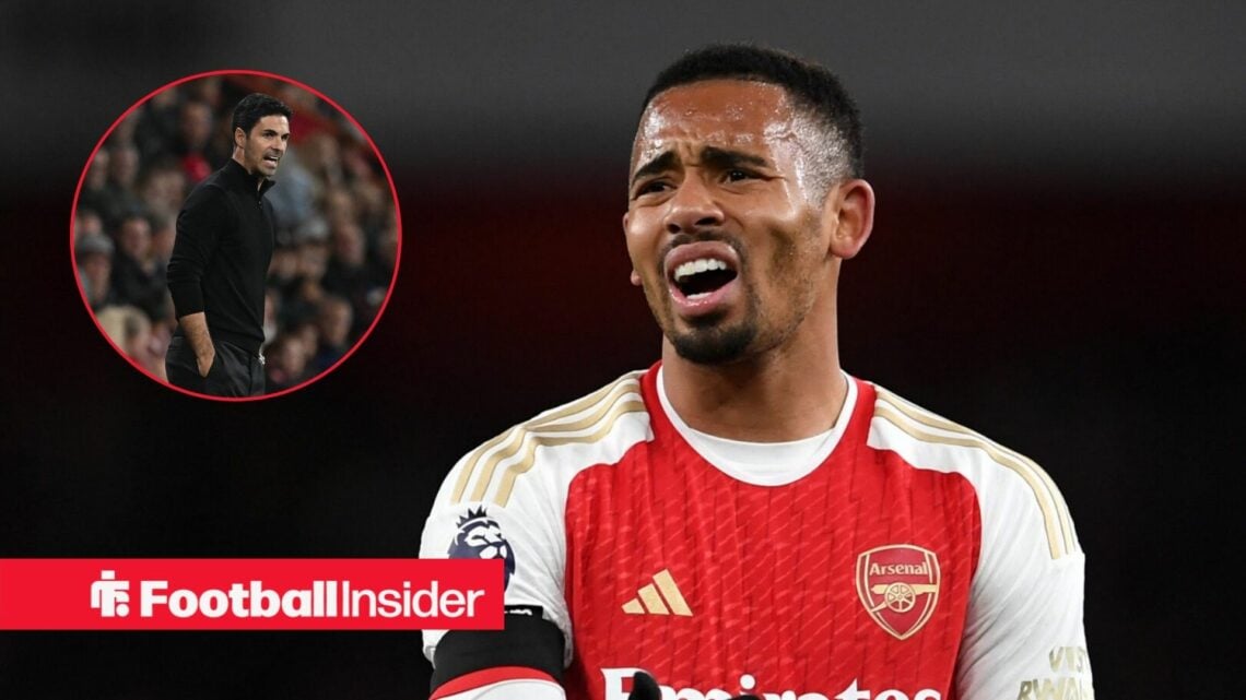 Arsenal's Gabriel Jesus with Mikel Arteta inset