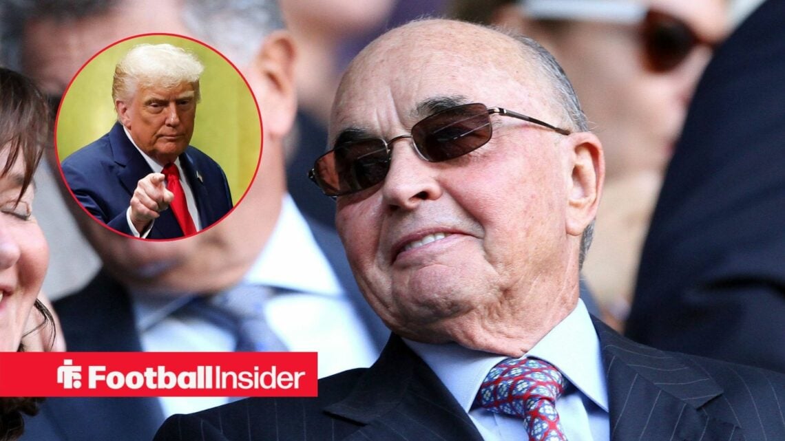 Joe Lewis smiling with Donald Trump included in a circular inset