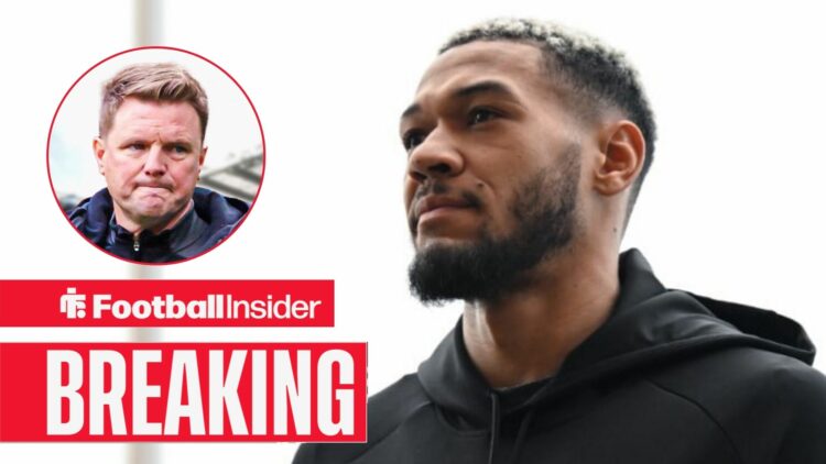 Joelinton pre-match, with Eddie Howe in a circular inset