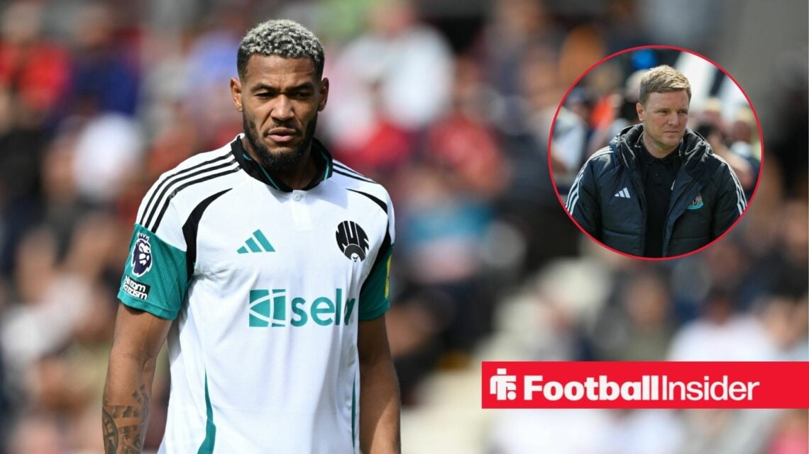 Newcastle midfielder Joelinton with Eddie Howe inset