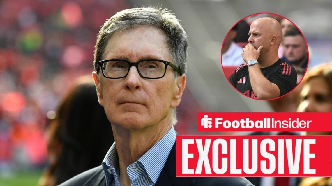 John Henry looking focused with Arne Slot included in a circular inset