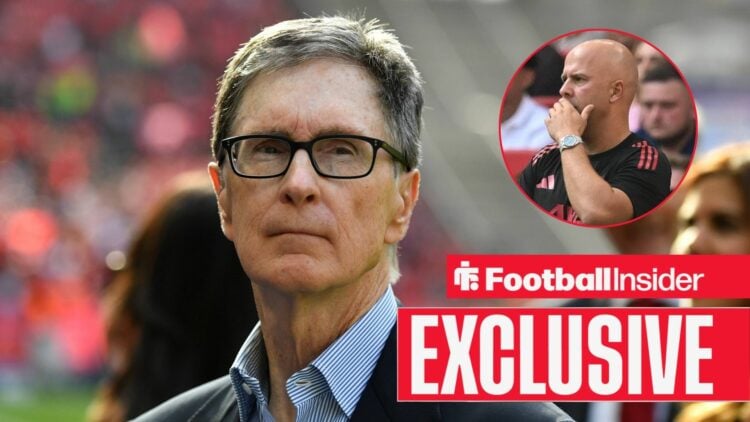 John Henry looking focused with Arne Slot included in a circular inset