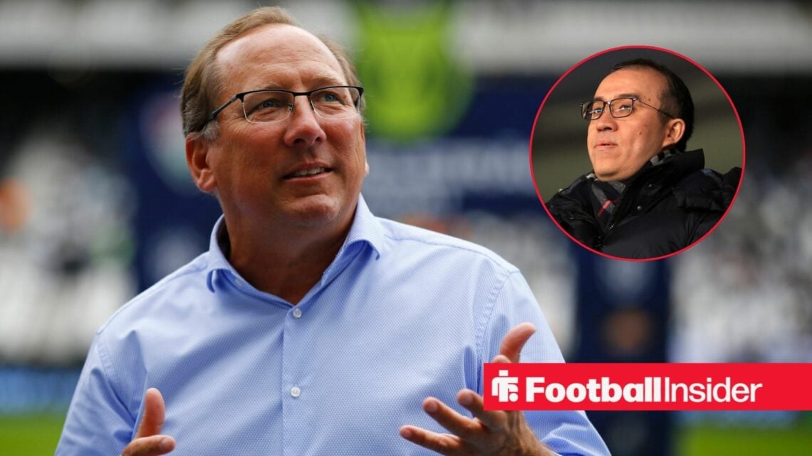 John Textor looking confused with Jeff Shi included in a circular inset