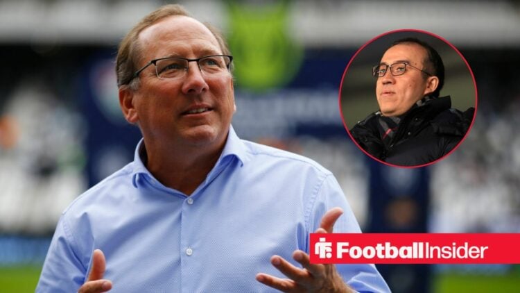 John Textor looking confused with Jeff Shi included in a circular inset