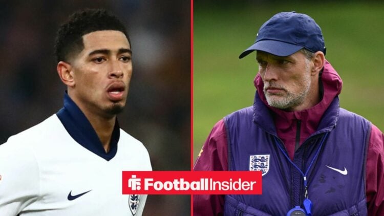 Jude Bellingham in action for England, with Thomas Tuchel on the training pitch