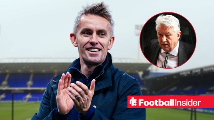 Kieran McKenna clapping with Peter Lawwell included in a circular inset