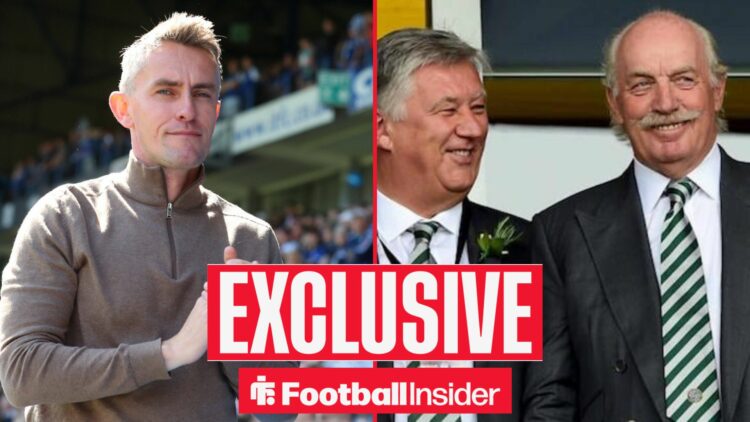 Kieran McKenna alongside Peter Lawwell and Dermot Desmond