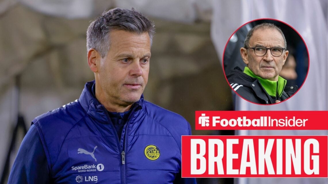 Kjetil Knutsen on the sidelines for Bodo/Glimt, with Martin O'Neill in a circular inset
