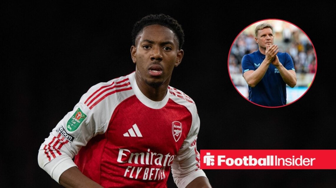 Arsenal star Myles Lewis-Skelly with Eddie Howe inset