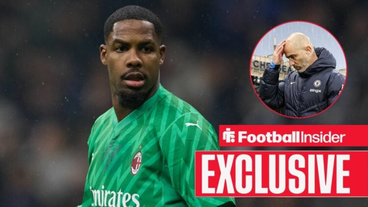 Mike Maignan next to a circular inset of Enzo Maresca