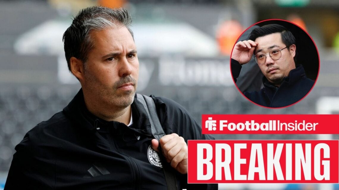 Marti Cifuentes on the sidelines at Leicester City, with Aiyawatt Srivaddhanaprabha in a circular inset