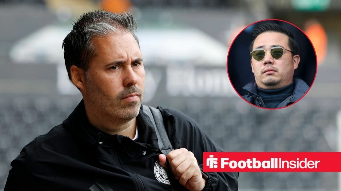 Leicester City boss Marti Cifuentes pre-match, with Aiyawatt Srivaddhanaprabha in a circular inset