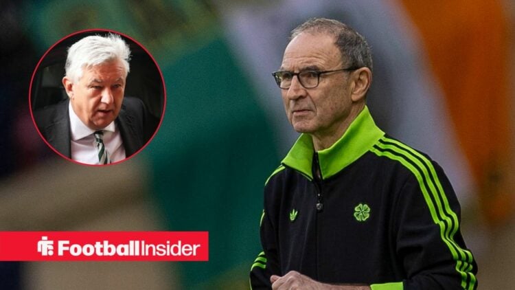 Martin O'Neill on the sidelines at Celtic with Peter Lawwell in a ciruclar inset