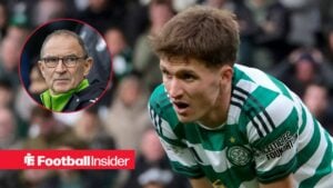 Martin O'Neill on the left looking concerned with Johnny Kenny on the right panting for Celtic
