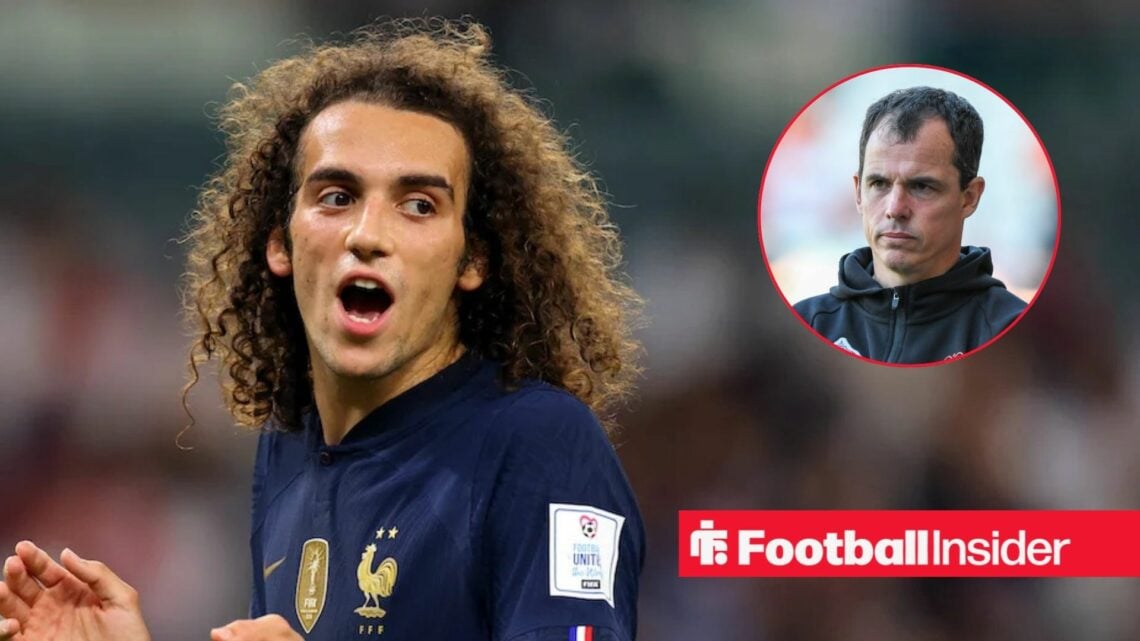 Matteo Guendouzi in action for France, with Regis Le Bris in a circular inset